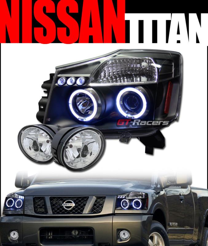 Blk halo led projector head lights signal+bumper fog lamp 2004-2011 titan/armada