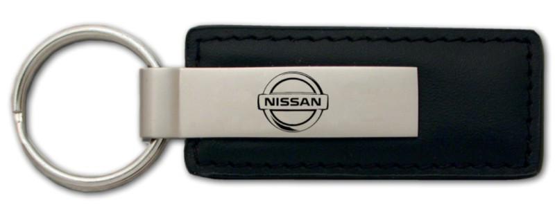 Nissan black leather keychain / key fob engraved in usa genuine