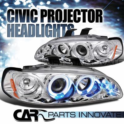 Honda 92-95 civic 2/3/4dr led halo projector headlights lamp chrome