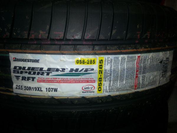 Bridgestone dueler h/p sport rft tire 255/50-19 new bmw x3 x5 x6 run flat tire 