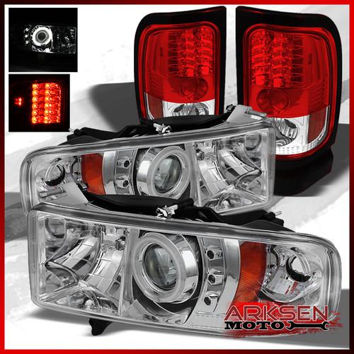 99-01 ram sport model clear ccfl halo projector headlights+r/c led tail lights