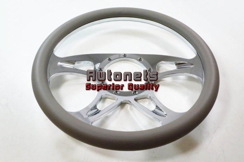 Gray leather carousel chevy cadillac gm buick pontiac aluminum steering wheel