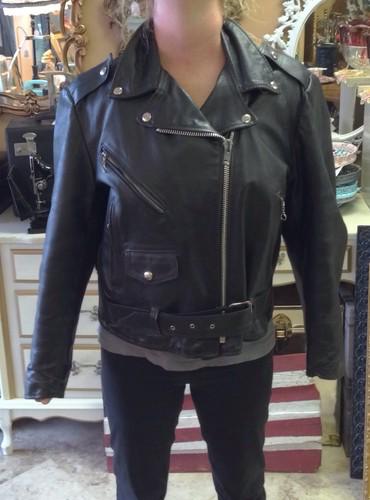 Vintage gino leathers black leather motorcycle biker jacket
