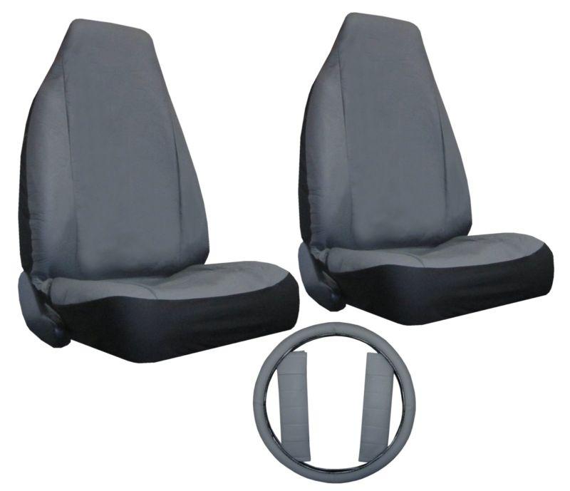 Faux leather car truck suv grey gray 2 high back bucket seat covers w/extras #z