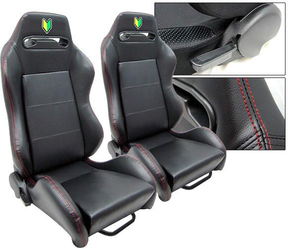 New 2 black leather + red stitch racing seats reclinable acura w/ sliders , logo