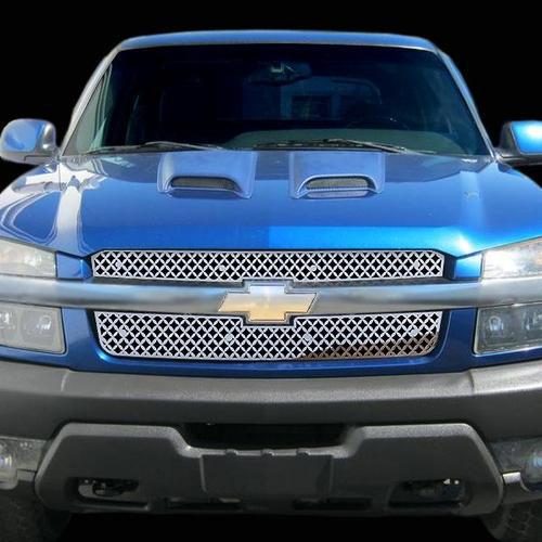 Chevy avalanche 02-06 w/ cladding diamond mesh polished stainless grill add-on
