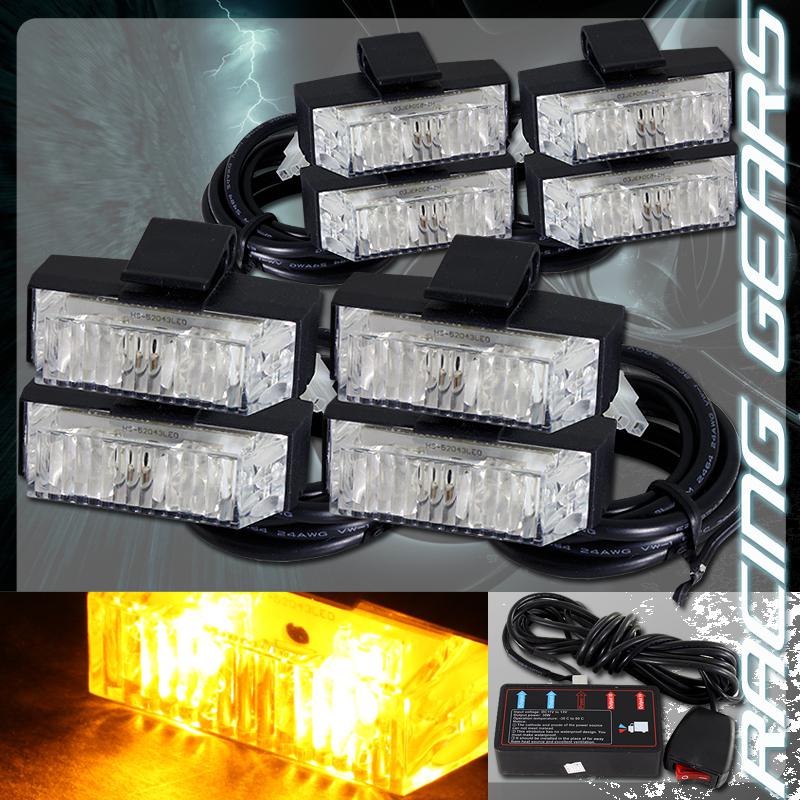 Low profile 8 amber led clip-on hazard signal flash 12v 8 modes strobe light kit