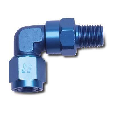 Russell 614010 fitting 90 deg -10 an female to 1/2" npt male aluminum blue each