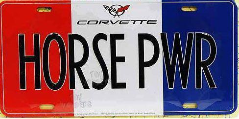 Corvette horse pwr license plate chevrolet with the c5 emblem