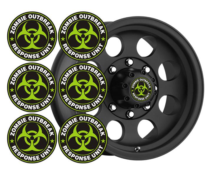 Zombie response unit decal 6 2"x2" green vinyl wheel center cap sticker zu1