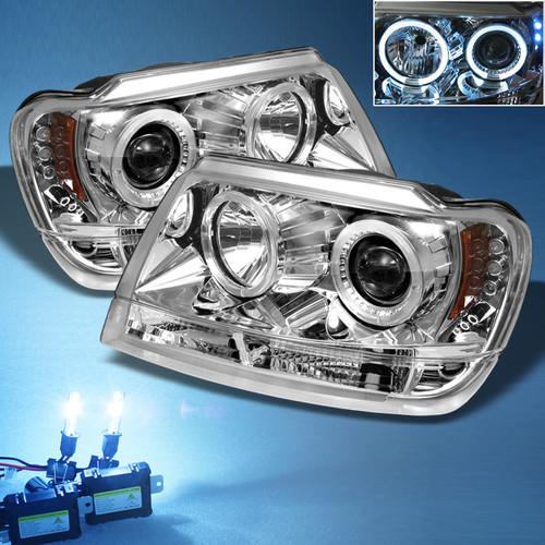 8000k slim xenon hid+99-04 jeep grand cherokee halo projector led headlights