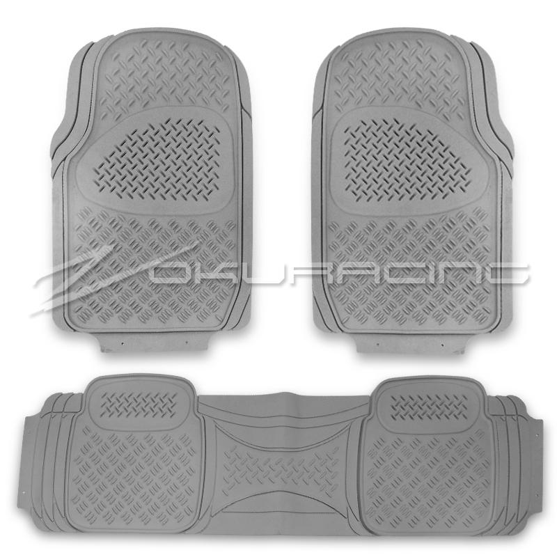 3pc gray heavy duty rubber floor mats 2x front+ 1x rear for truck suv van