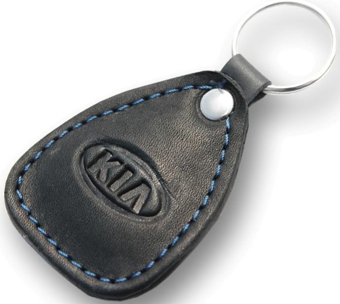 New leather black / blue keychain car logo kia auto emblem keyring