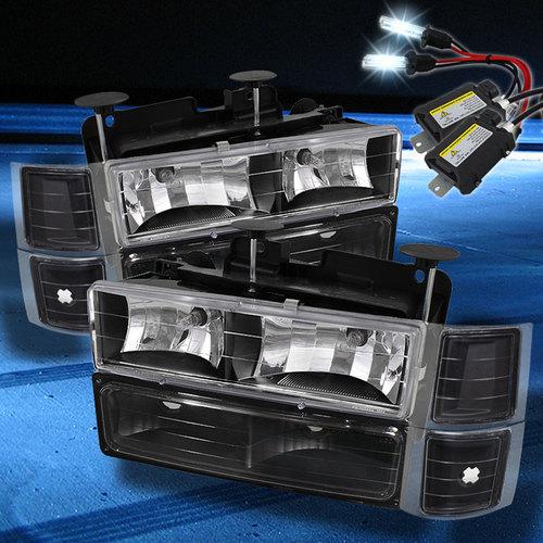 8000k slim xenon hid+chevy tahoe silverado crystal blk headlights+corner+bumper