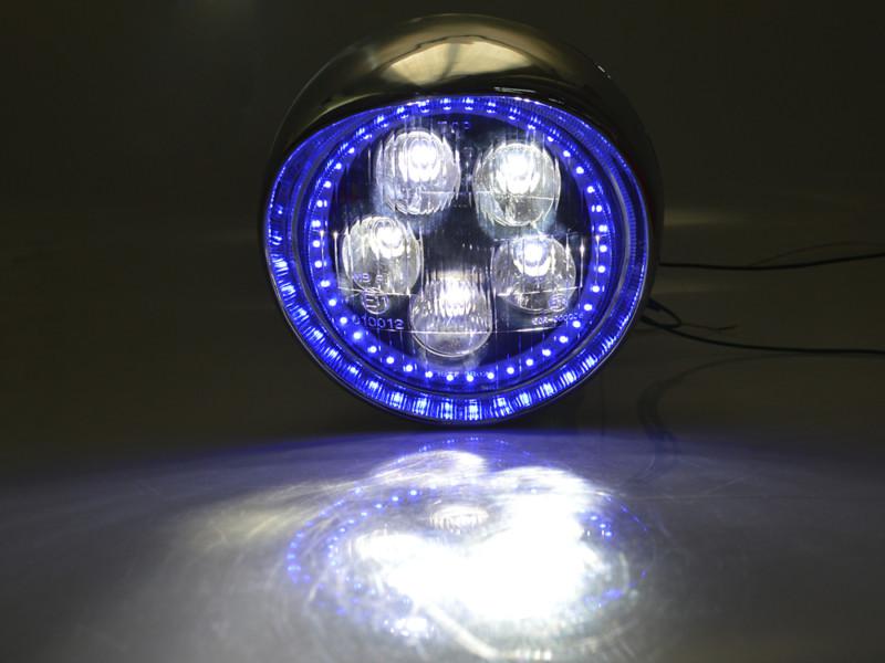 Chrome led bullet head light w/ blue angel eye for harley dyna softail sportster