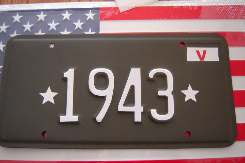 1943 ford willys dodge license plate "1943 red v" o/d mvpa