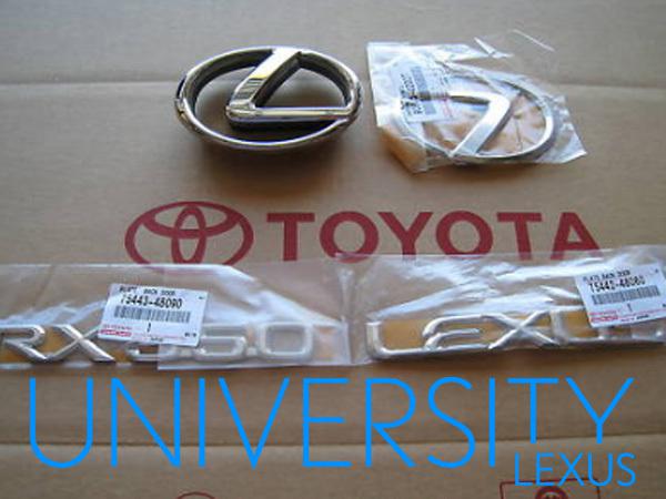 New, oem original chrome emblem, badge kit 2007, 2008 & 2009 rx350, rx