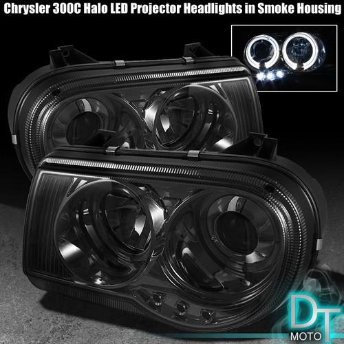 Smoked 05-10 chrysler 300c dual halo projector led headlights lights left+right