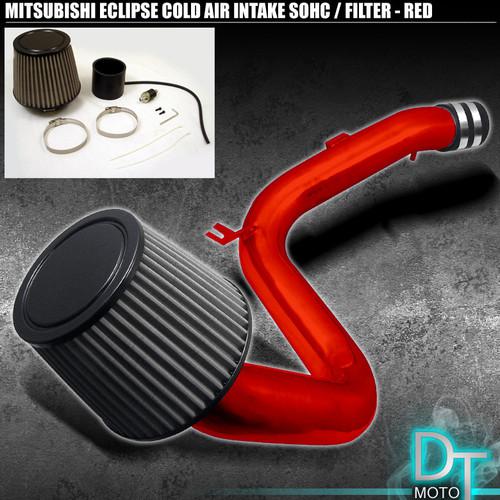 Stainless washable cone filter+cold air intake 06-10 eclipse gt v6 red aluminum