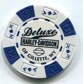 Deluxe harley davidson gillette wyoming white/blue collectable poker chip