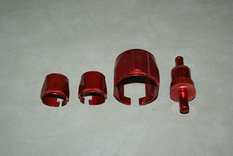 Russell hose end covers & fuel filter in red