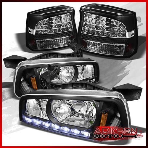 09-10 charger 2in1 black drl led headlights+black philips led tail lights combo