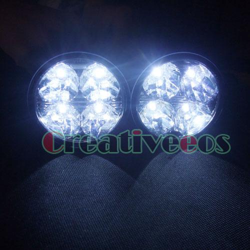 2x 4leds round audi style daytime running driving daylight drl led lights white