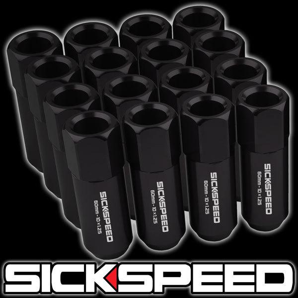 16 black 60mm aluminum extended tuner conical lug nuts wheel/rim 10x1.25 d