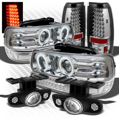 99-02 siverado chrome headlights + led bumper + led tail lights + pro fog lights