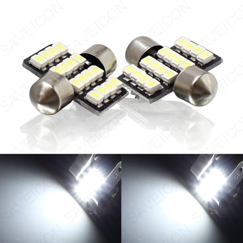 2 x 31mm white 16 smd dome interior map visor vanity mirror led light