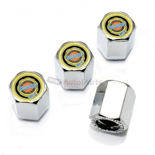 (4) chrysler gold logo chrome abs tire/wheel pressure air stem valve caps covers