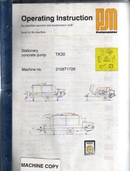 Putzmeister pm thom katt tk30 pump operator operation manual