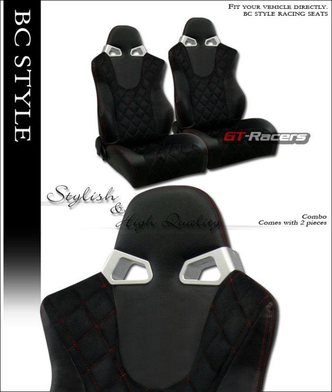 Luxury sport black suede red stitch racing bucket seat w/slider l+r dodge eagle