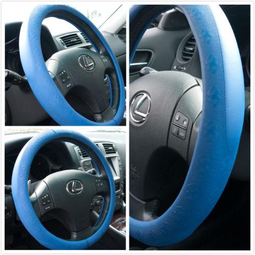 Brand new pvc leather all blue unique logo pattern steering wheel cover 51107a