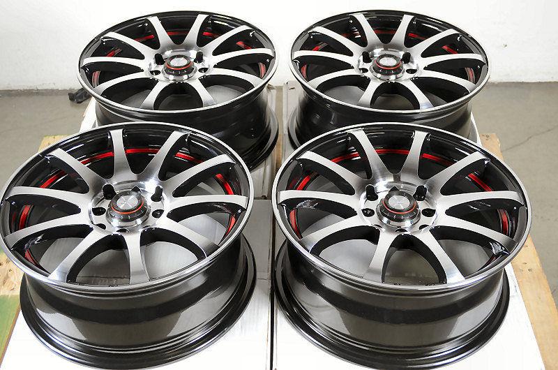 15 4x114.3 4x100 black red wheels galant  forenza accord civic tracer fit rims