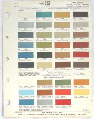 1971 buick  ppg  color paint chip chart all models original 