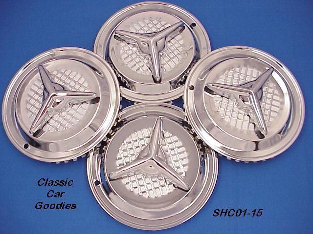 Hub caps (4) 15" classic "fiesta" chrome steel cruiser