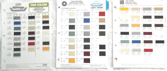 1980 dodge chrysler plymouth rogers  dupont  color paint chip charts  mopar 