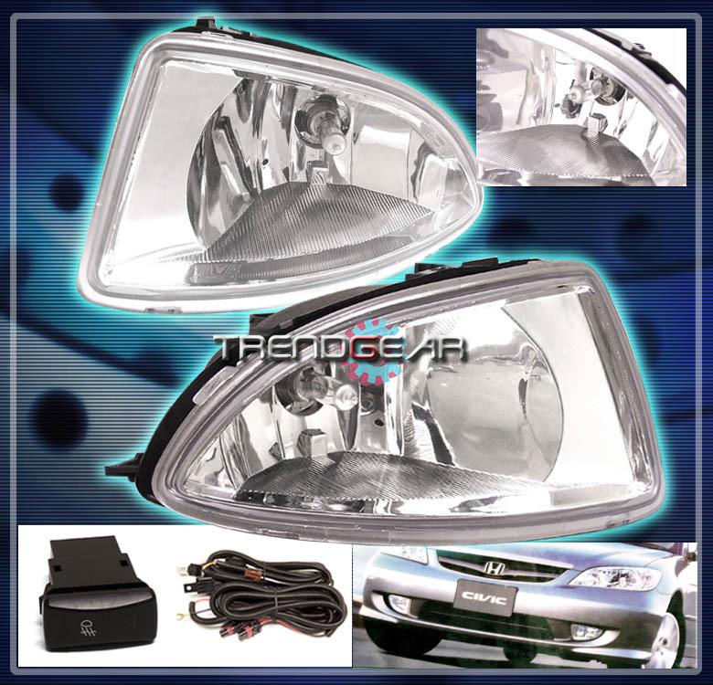 04 05 honda civic dx ex gx hx 2/4dr jdm bumper driving fog light lamp+oem switch