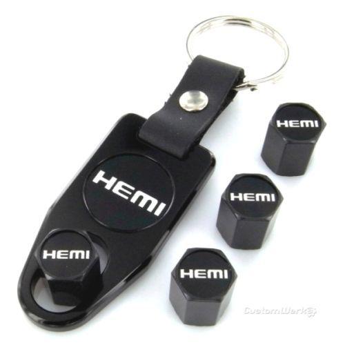 Dodge hemi logo black tire valve caps + key chain