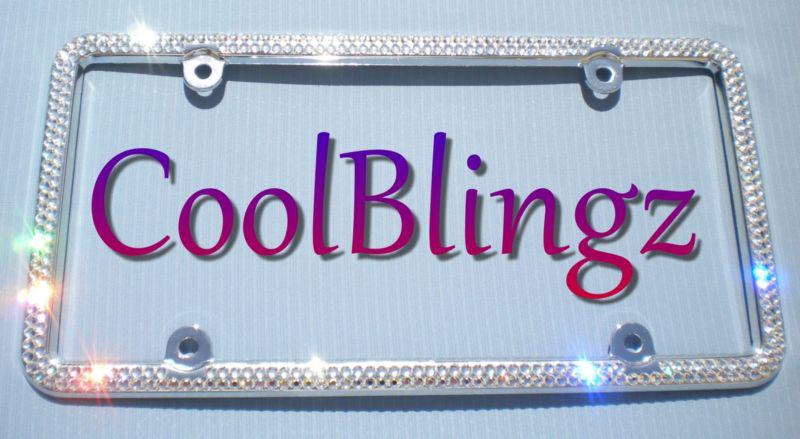 2 row crystal license plate frame rhinestone bling made with swarovski elements