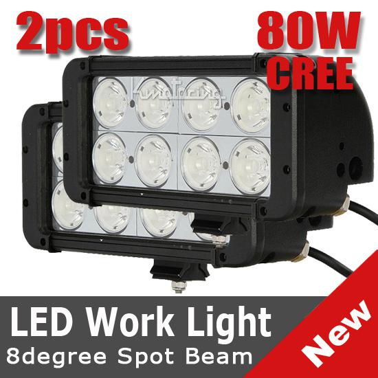 2x 8" 80w 8000lm cree led spot beam work light offroad dual row lamp utb atv ute