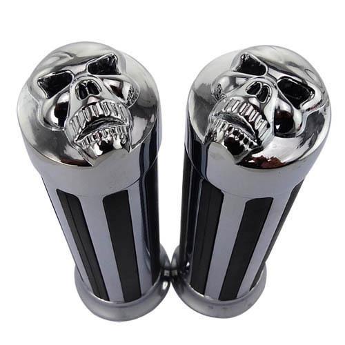 1" chrome skull hand grips for harley sportster dyna softail road glide electra