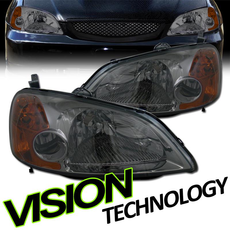 01-03 civic 2dr/4dr smoke tint lens head lights w/ amber signal/parking corner