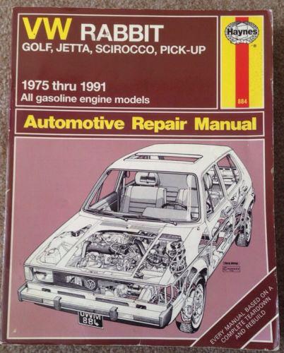 Haynes repair manual 884 vw rabbit golf jetta scirocco pick-up 1975 thru 1991