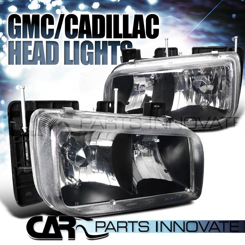 99-00 cadillac escalade gmc yukon denali crystal headlights head lamps black