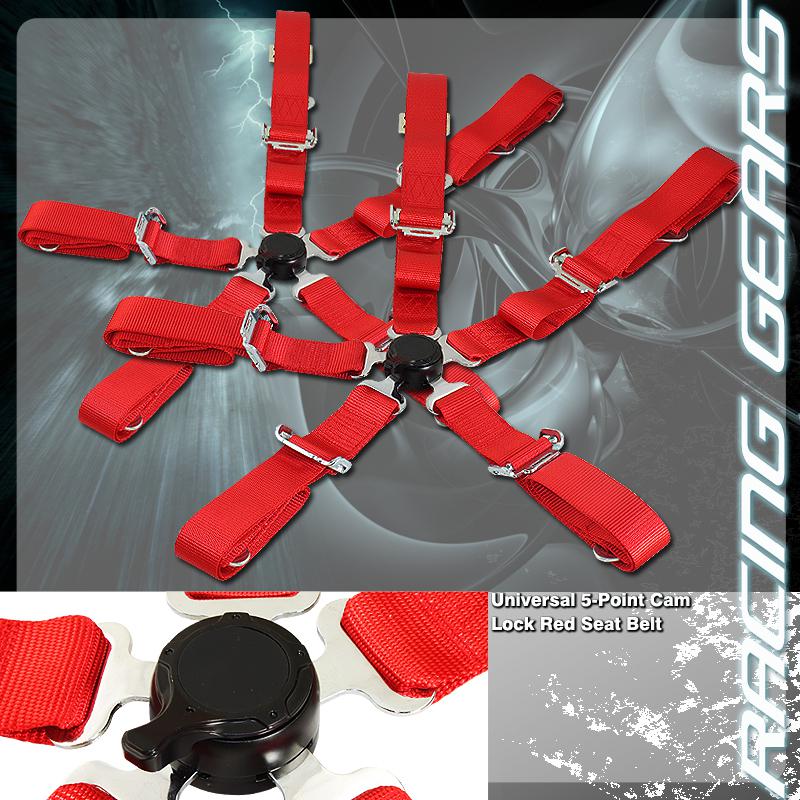 2x red durable heavy duty nylon 5 point cam lock safety harness racing seat belt