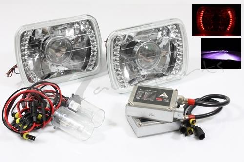 7x6 h6014/h6052/h6054 red projector chrome housings+12000k pink hi/low hid combo