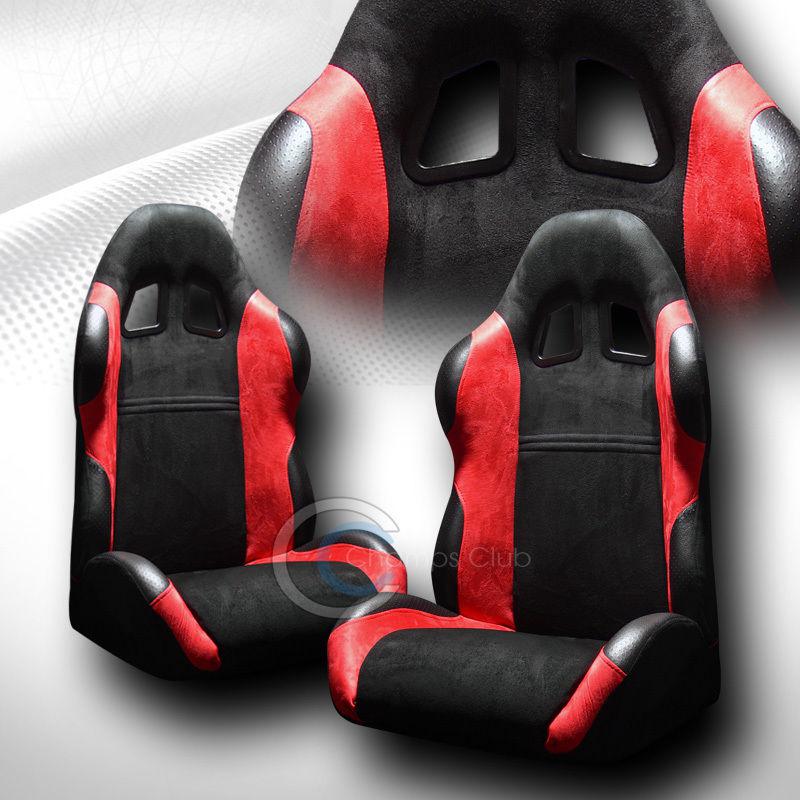Universal jdm-sp black/red suede racing bucket seats+sliders pair mercedes mini