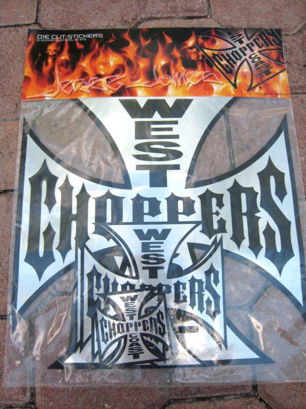 West coast choppers die cut sticker set of 5 decals & jesse james postcard, new